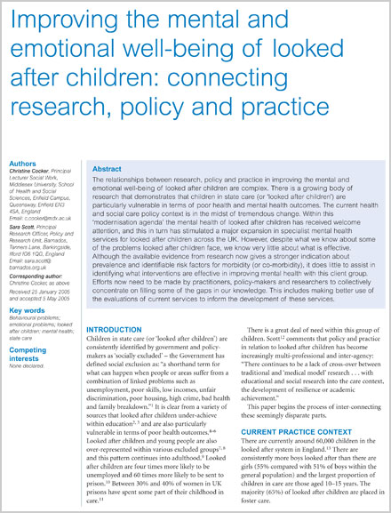Reviewing the Research on the Mental Health of Looked After Children